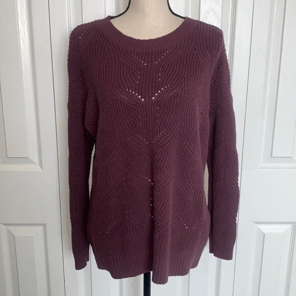 Torrid Pointelle Ribbed Open Knit Pullover Eggplant Purple Sweater Plus 1x - Picture 3 of 9
